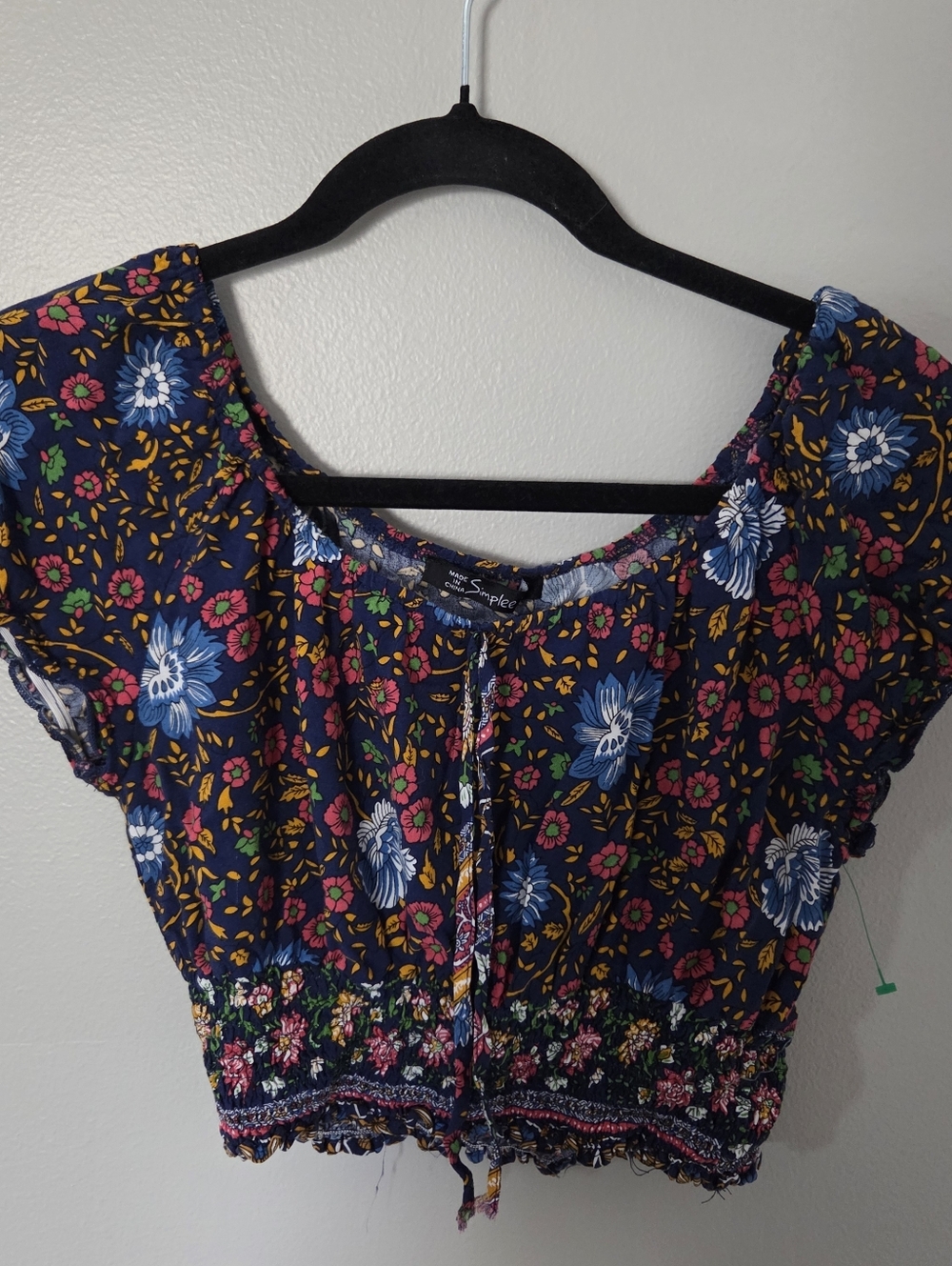 Simplee Womens Boho Floral Two-Piece Crop Top & Mini Skirt Set - Navy Sz L - Picture 8 of 10